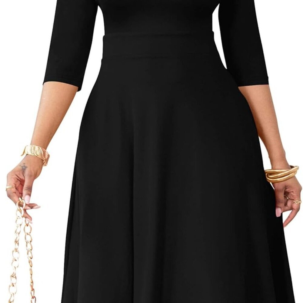 Church Dresses for Women 3/4 Sleeve Fit and Flare Church Dress Knee Length Midi
